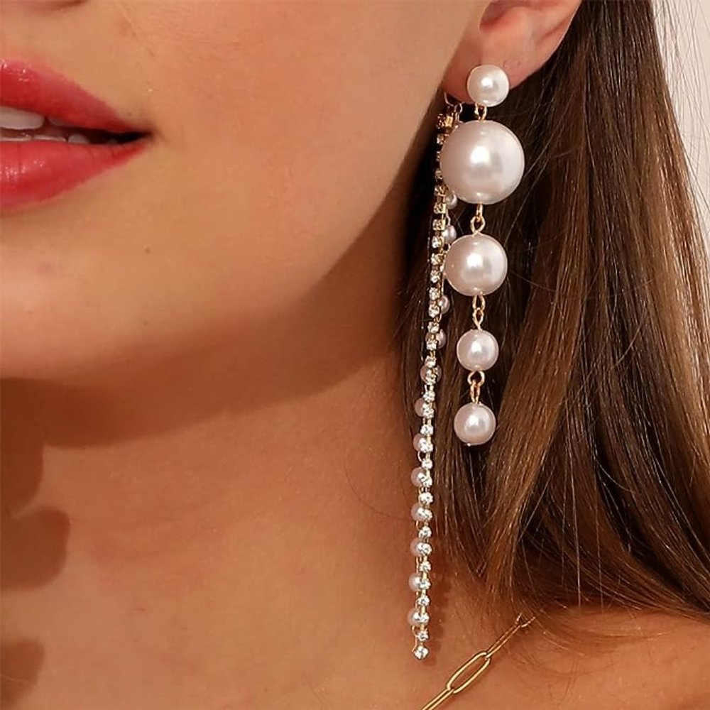 Elegant Pearl long Earrings - Picture 2 of 6